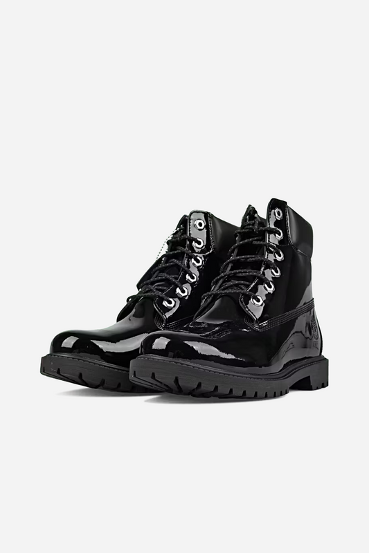6 Inch Lace Up Waterproof Patent Leather Boot Black
