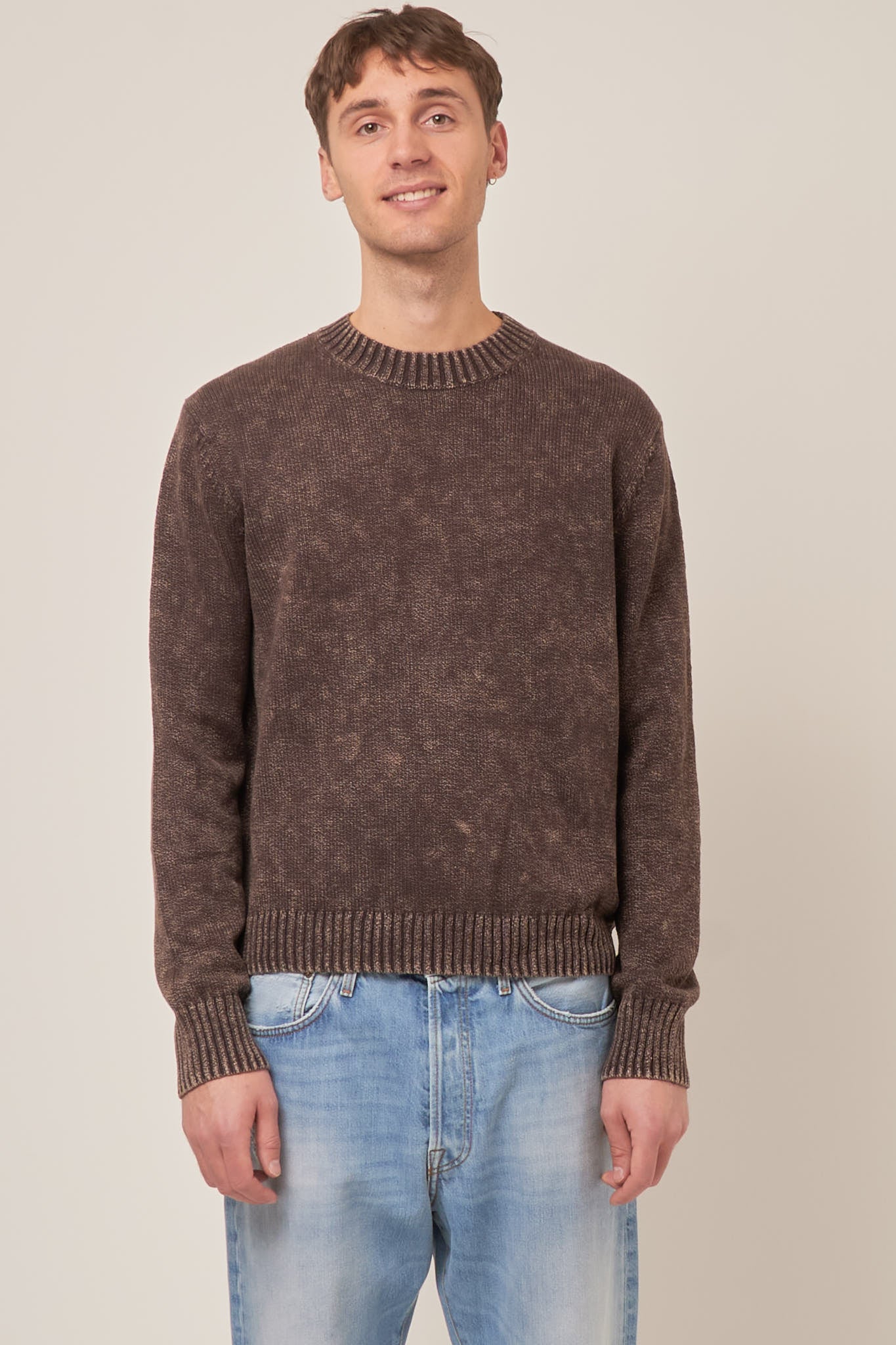 Crew Neck Cotton Jumper Coffee Brown