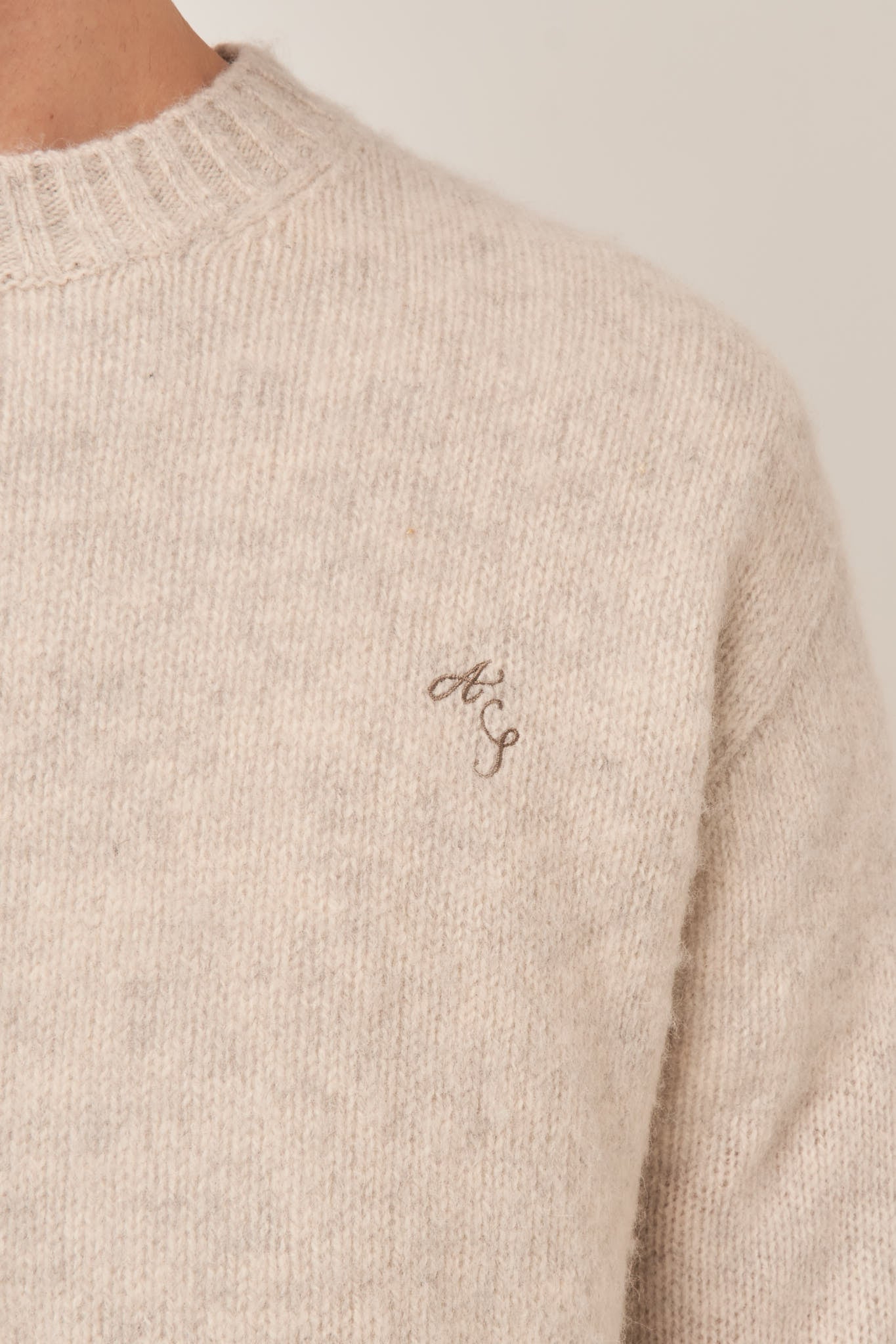 Crew Neck Wool Jumper Light Grey Melange