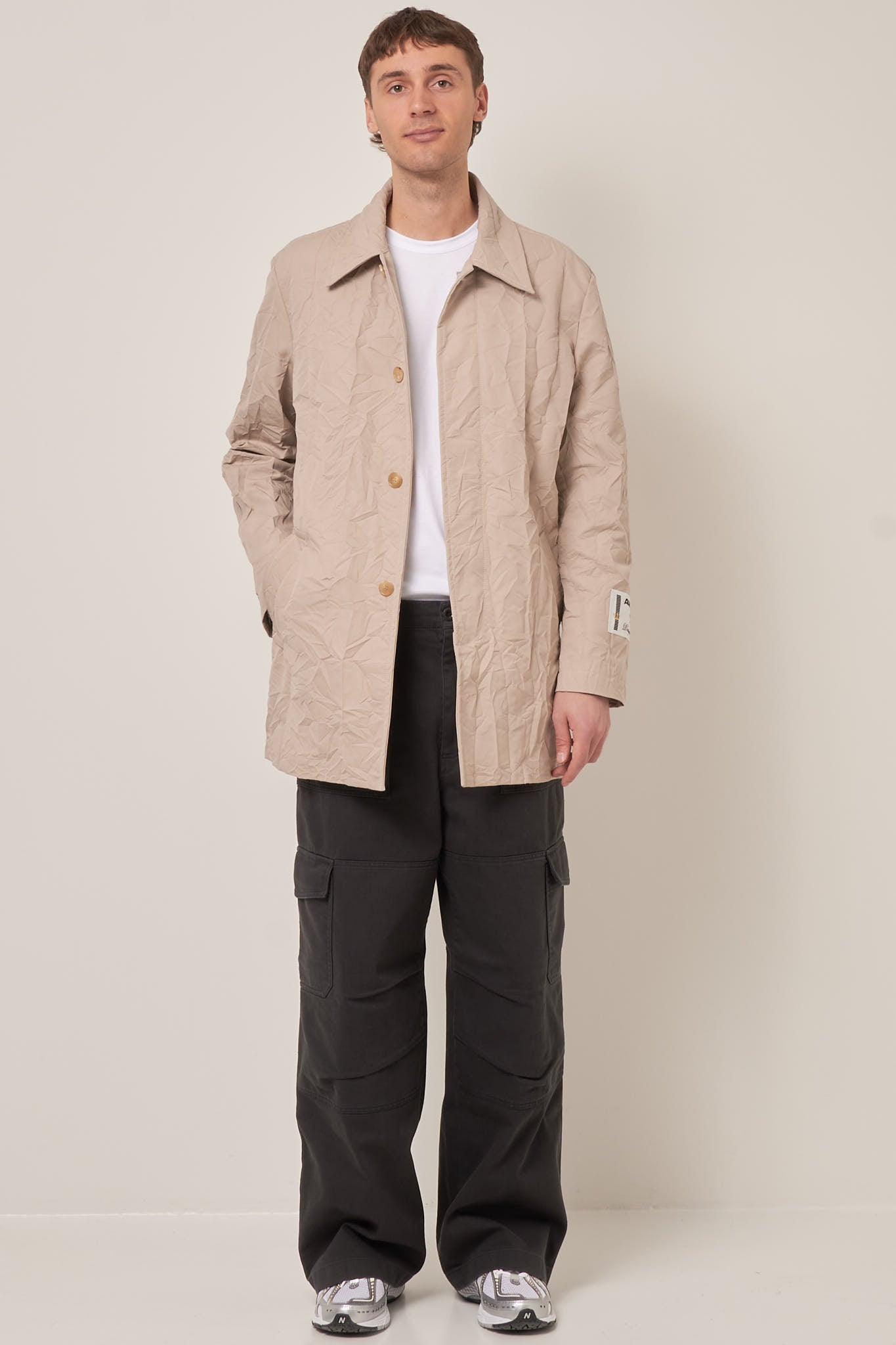 Crinkled Trench Coat Light Beige