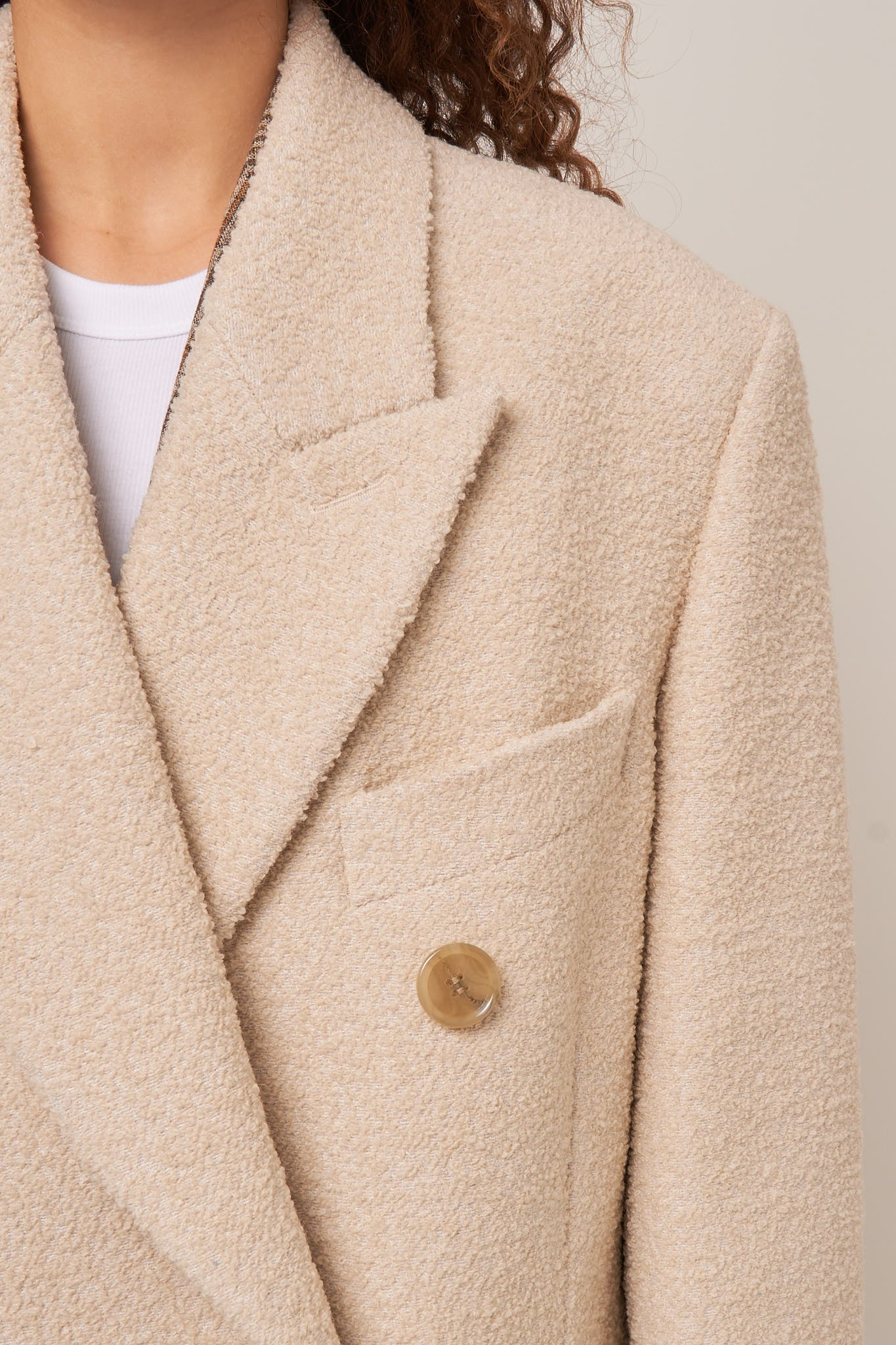 Double-Breasted Wool Coat Warm White