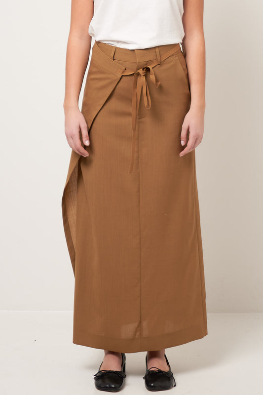 Bow Long Skirt Cognac