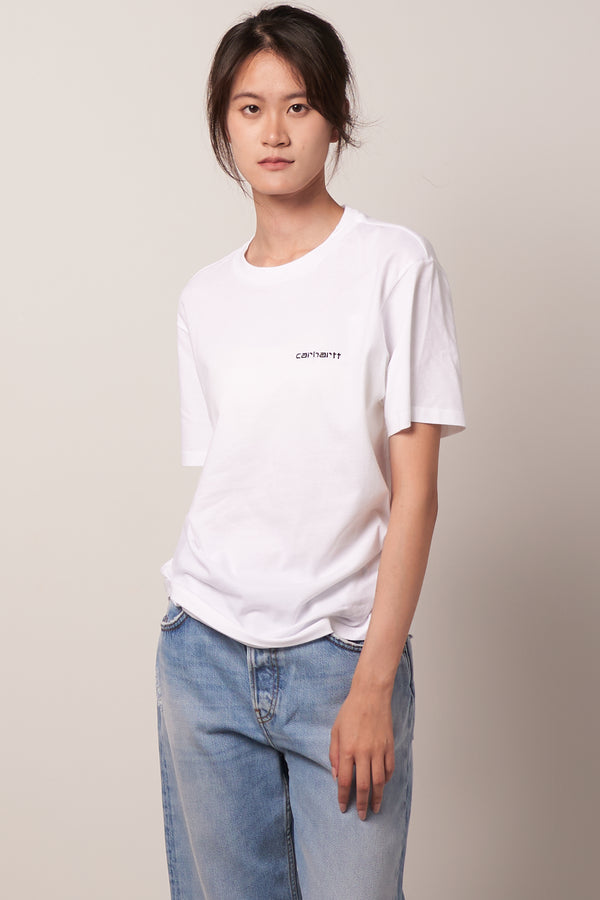 W' S/S Script Embroidery T-Shirt White/Black