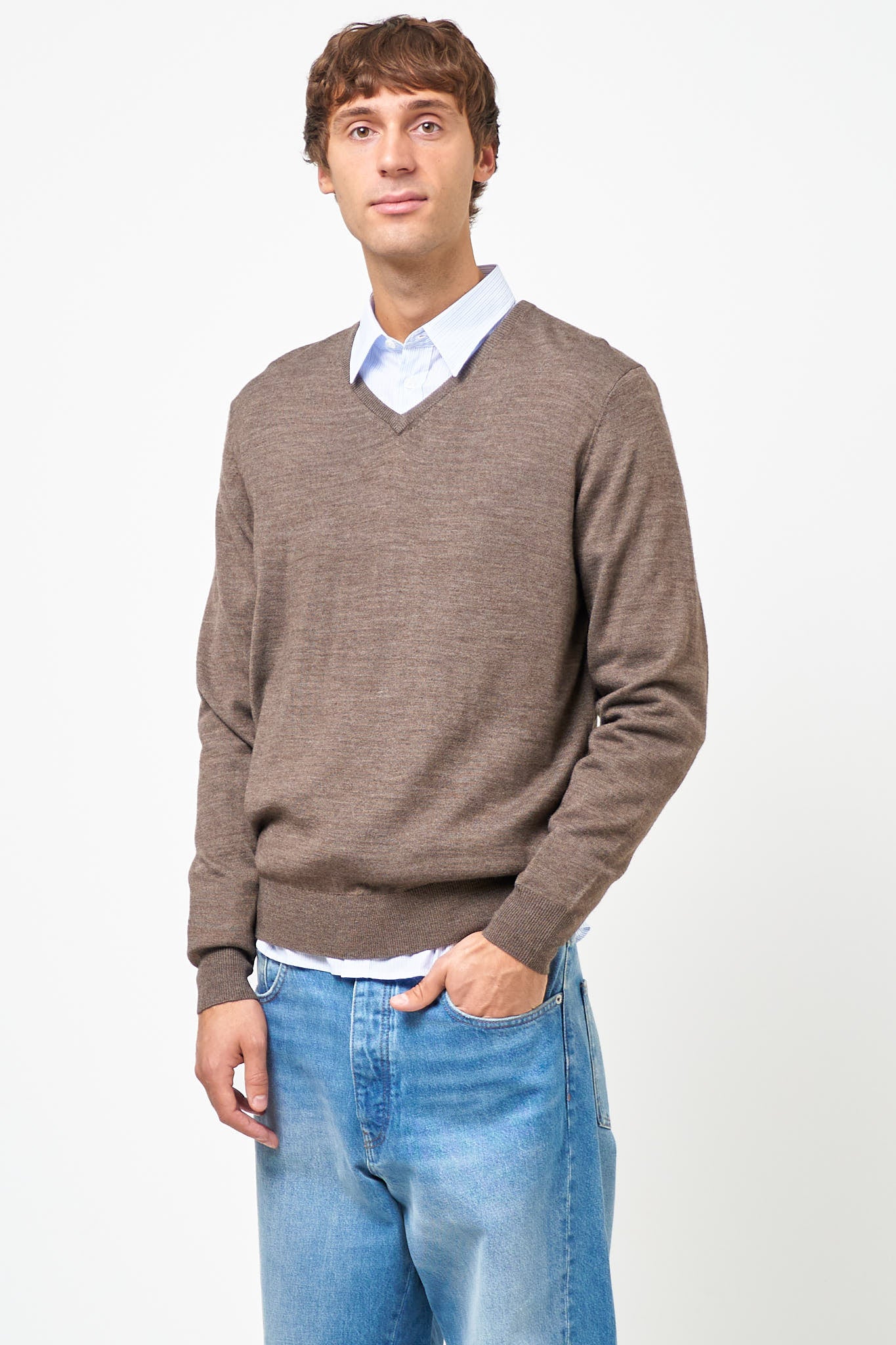 Carlo Merino V-Neck Knit Brown Melange