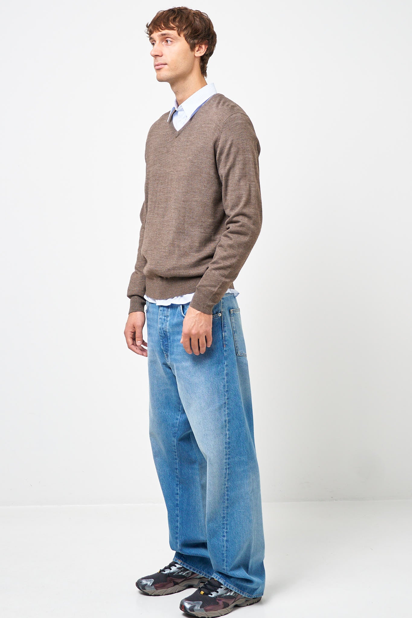 Carlo Merino V-Neck Knit Brown Melange