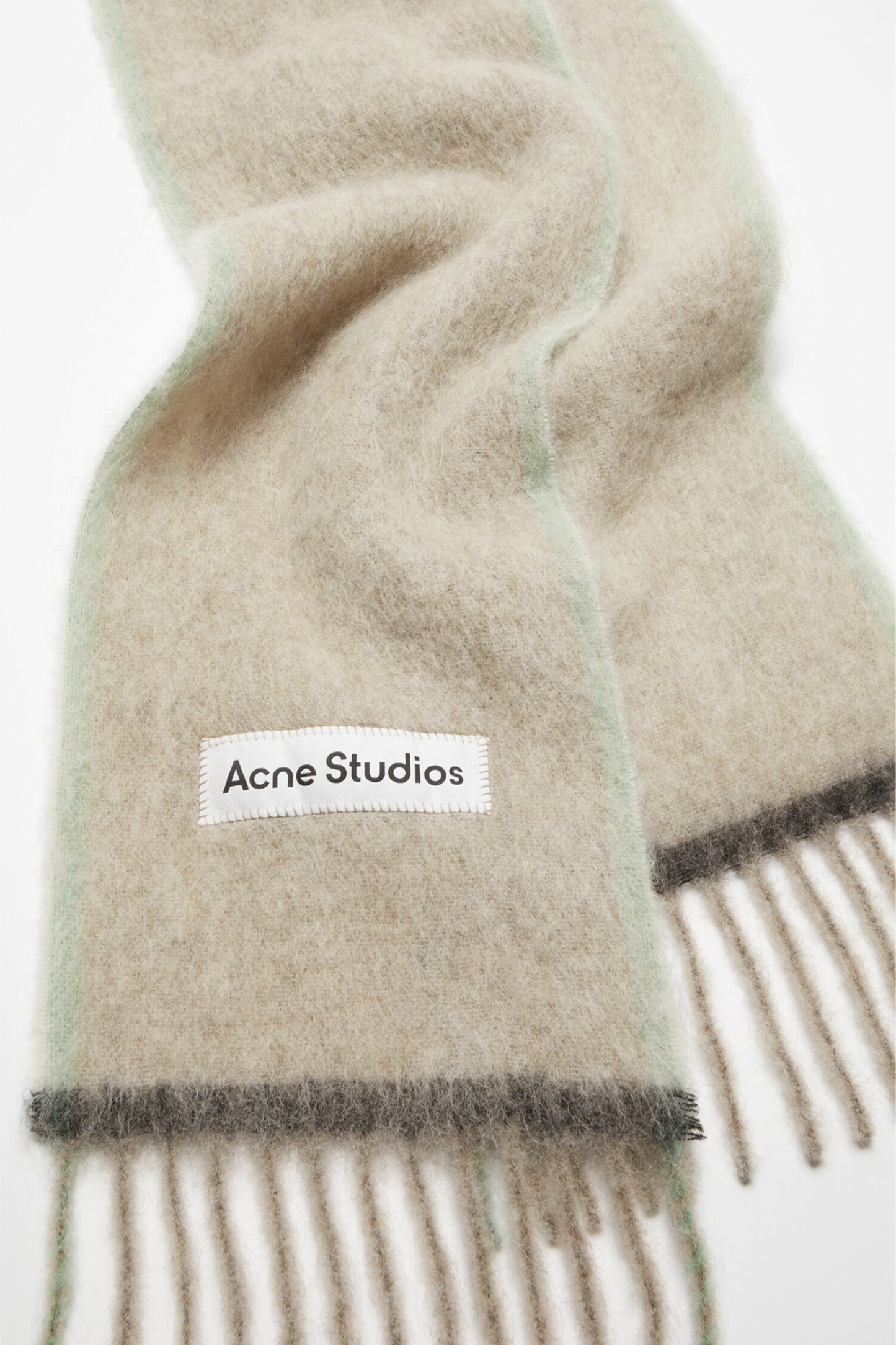 Wool Mohair Scarf Narrow Beige/Grey