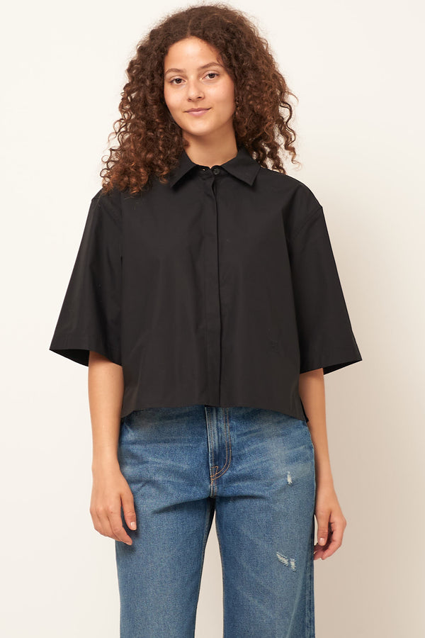 Cropped Cotton-Poplin Shirt Black