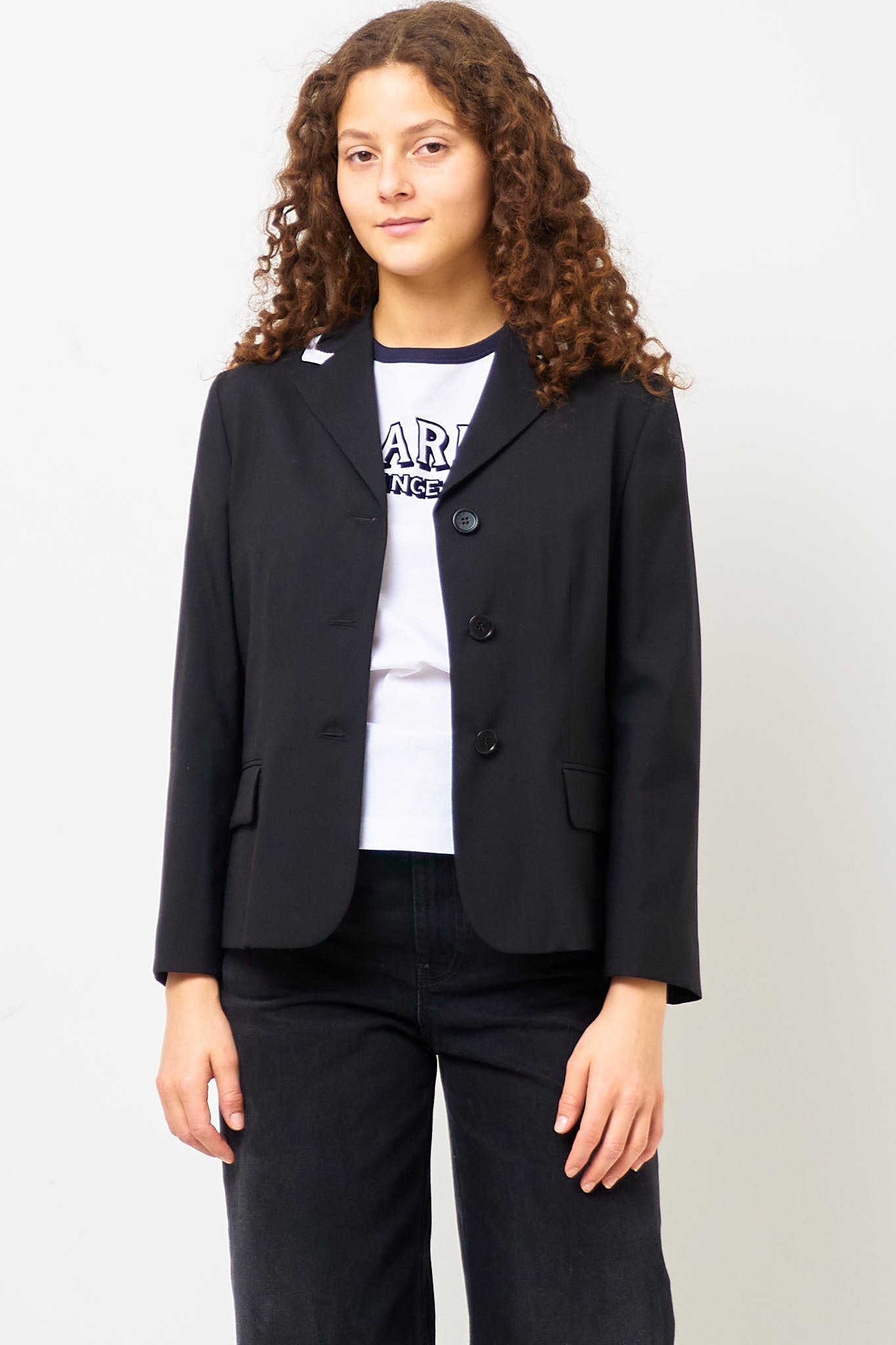 Cropped Tropical Wool Blazer Black