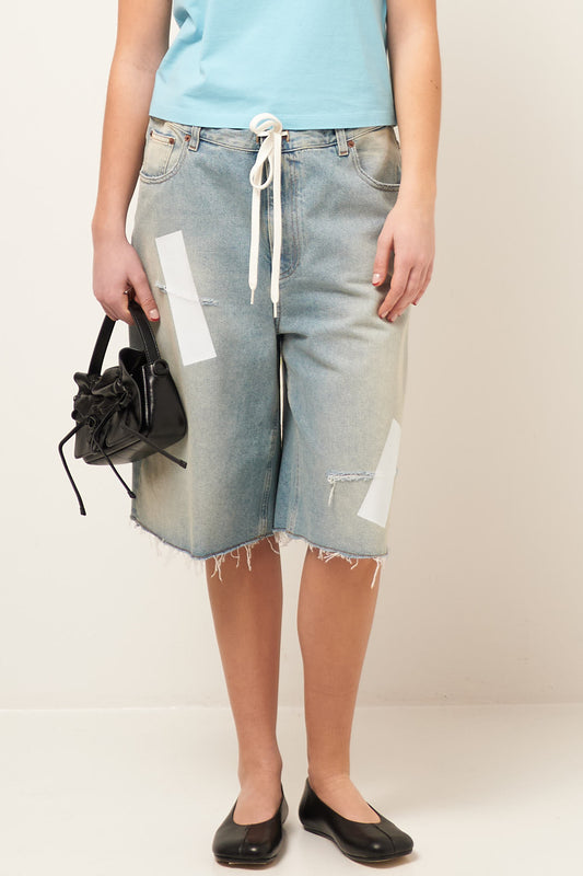 Denim Patch Shorts Light Blue