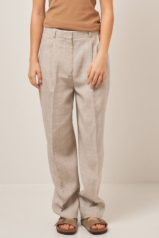 Double-Pleated Tailored Trousers Oat Melange