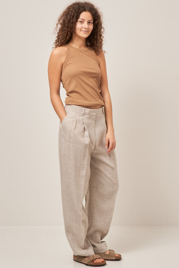 Double-Pleated Tailored Trousers Oat Melange