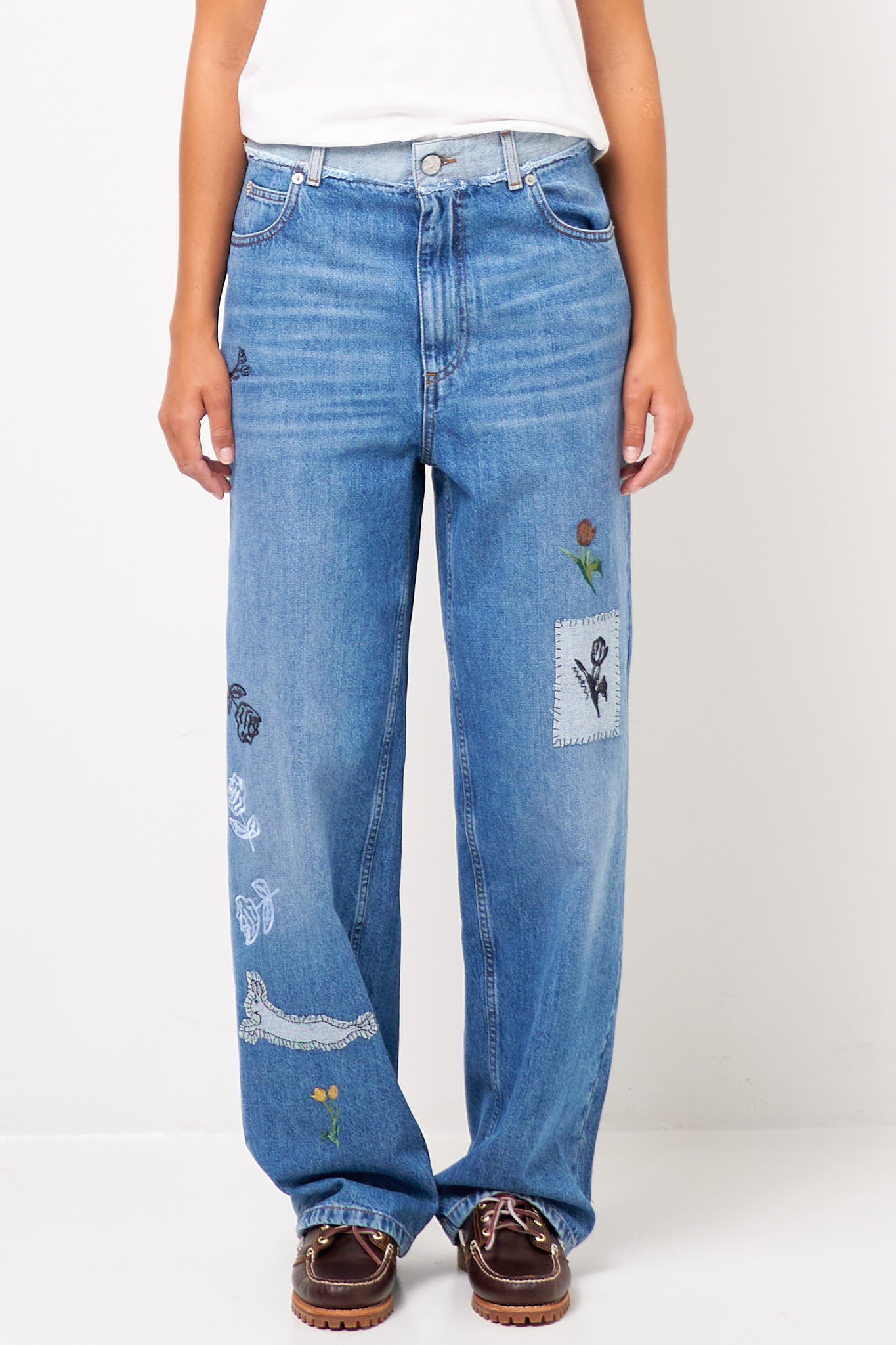 Embroidered Denim Jeans Blue