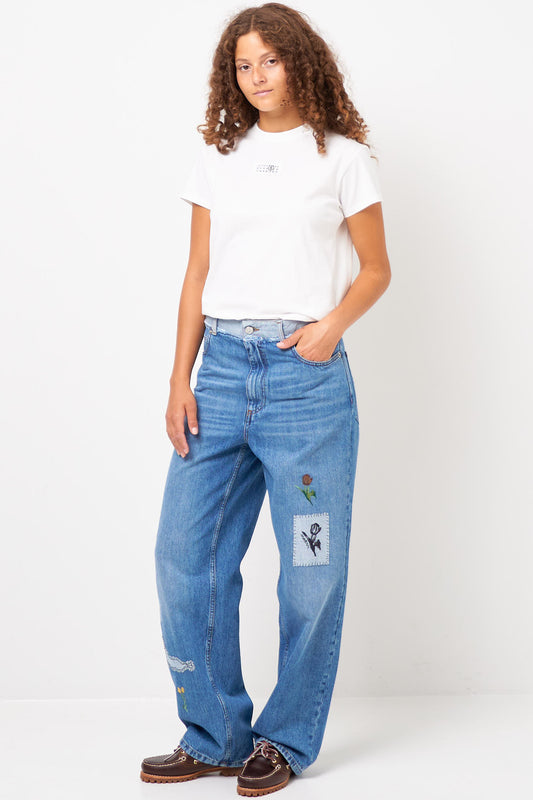 Embroidered Denim Jeans Blue