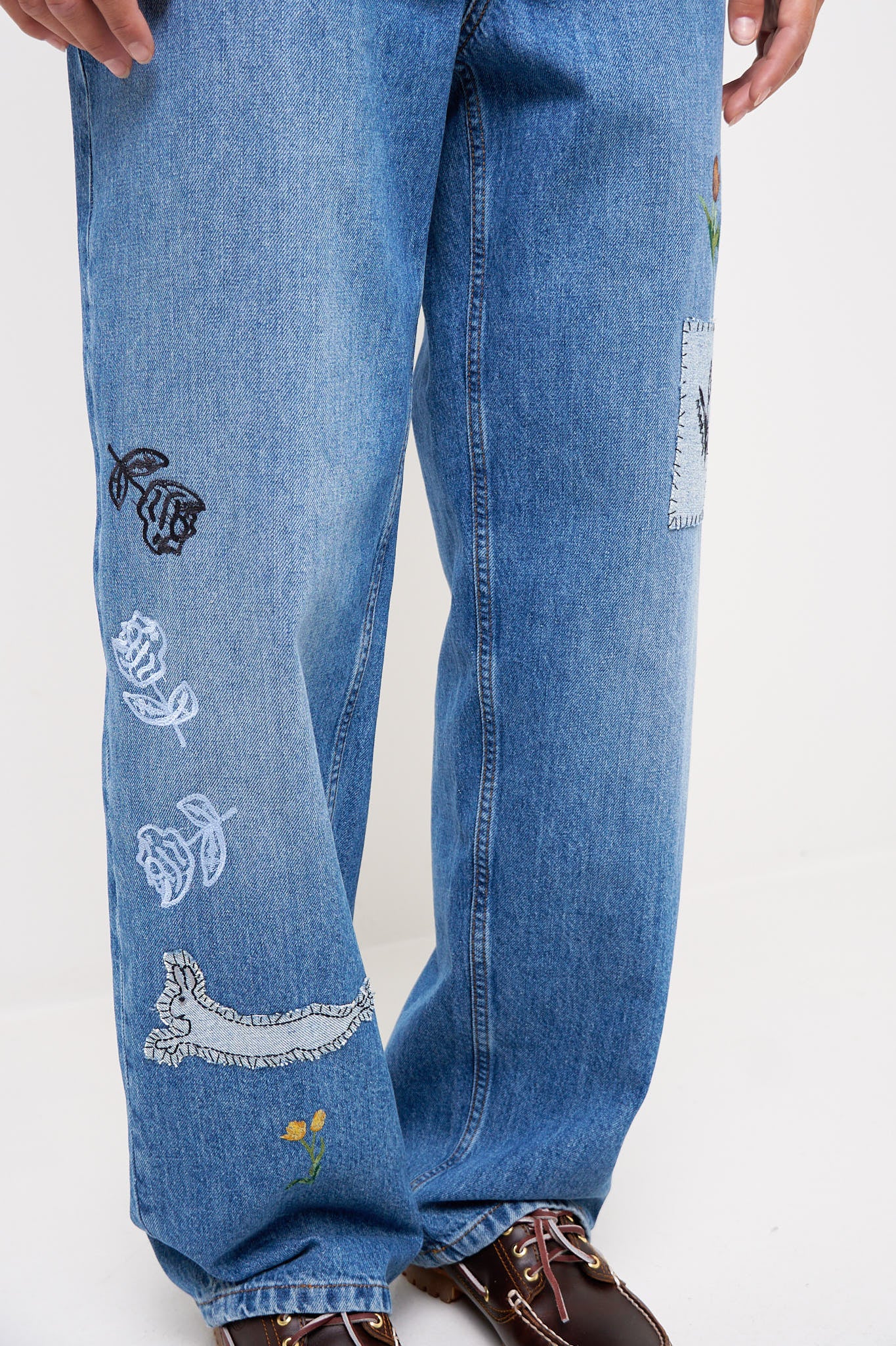 Embroidered Denim Jeans Blue