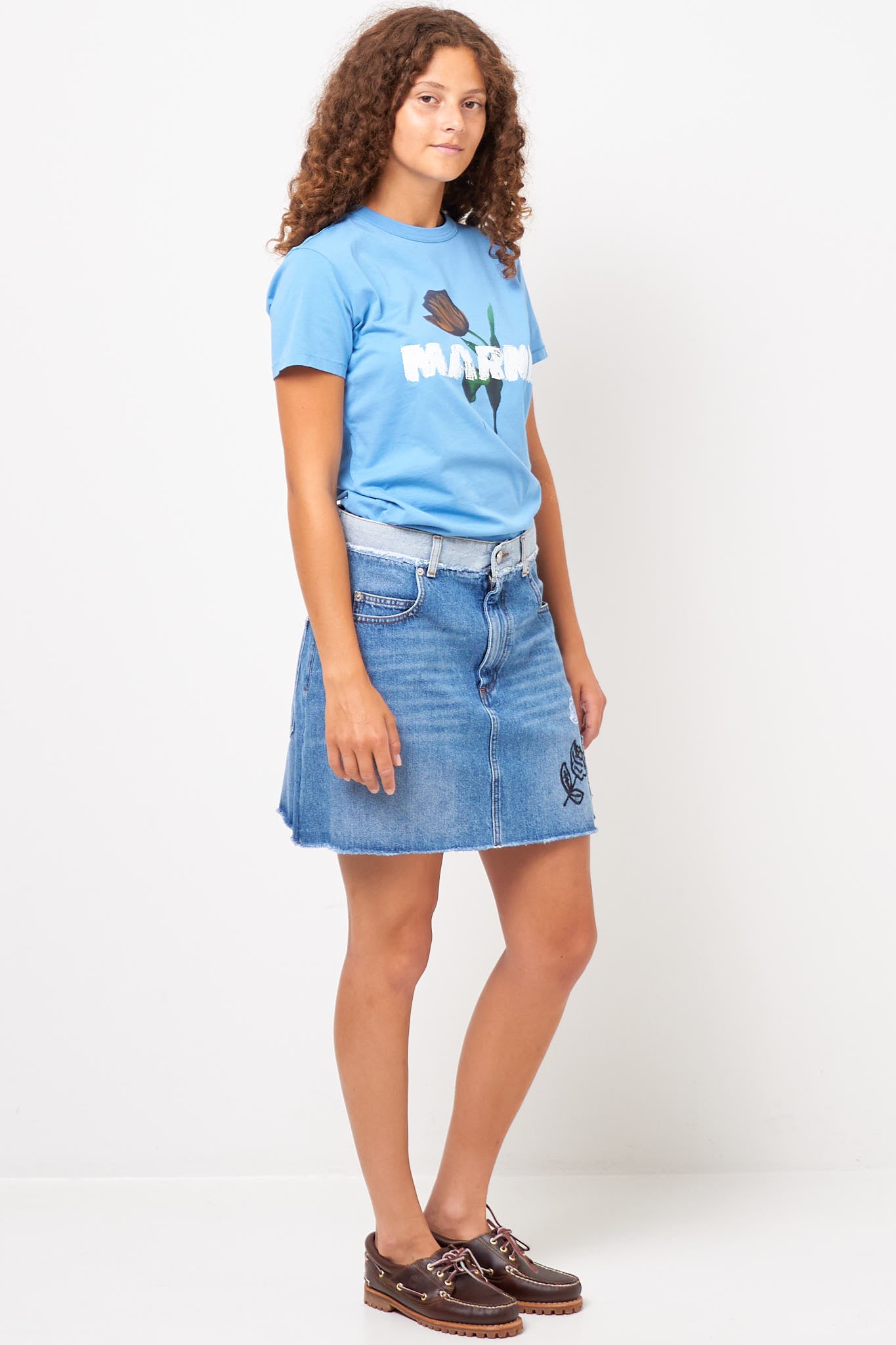 Embroidered Denim Skirt Blue