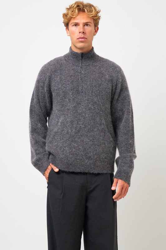 Essence Half-Zip Mohair Knit Dark Grey
