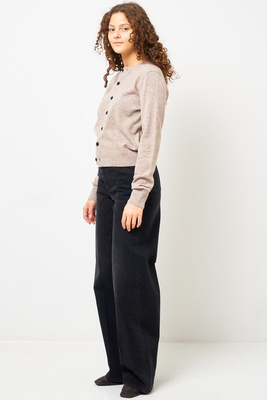 Fitted Cardigan Greige Melange