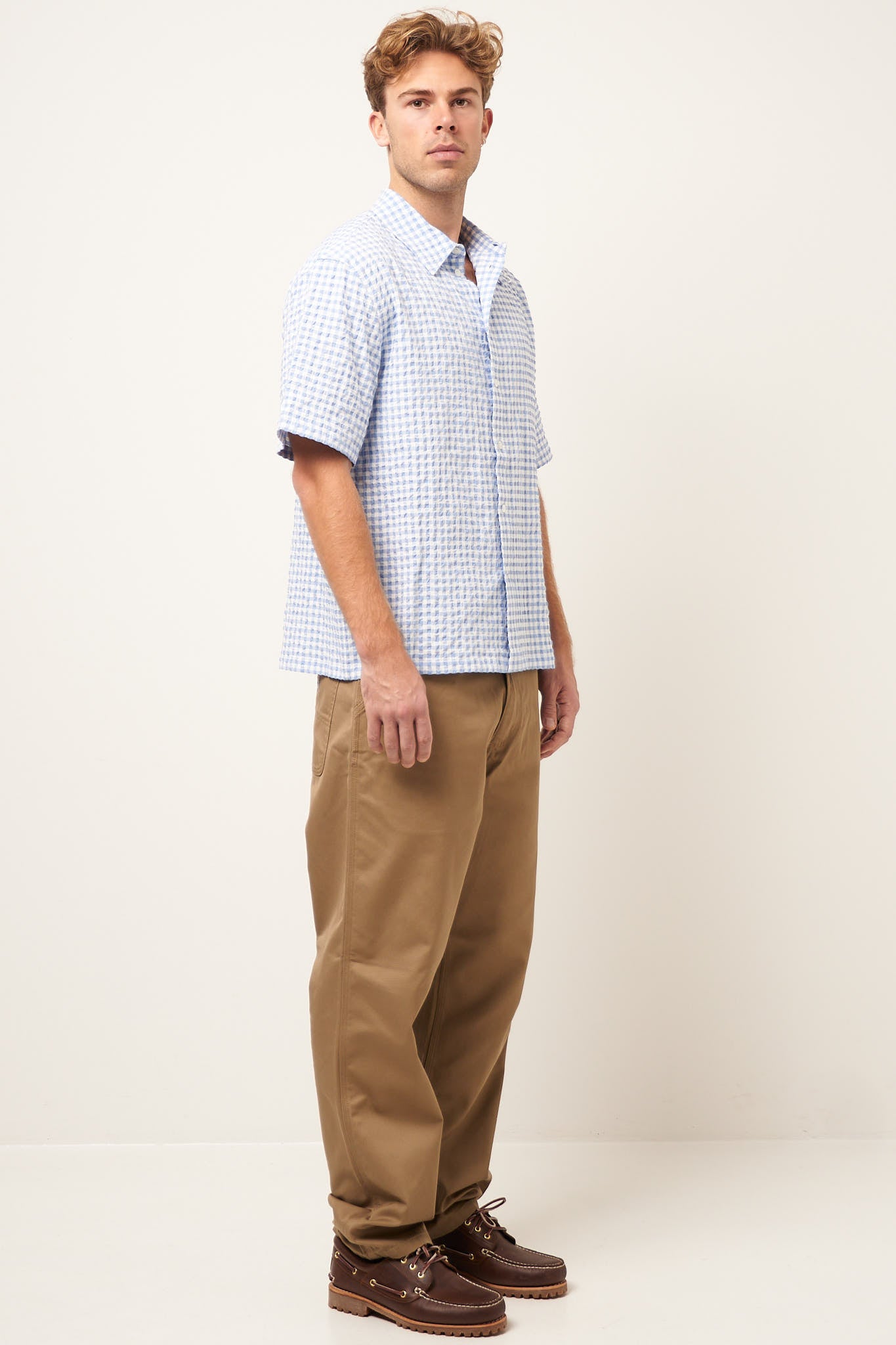 Gingham Seersucker Shirt Light Blue