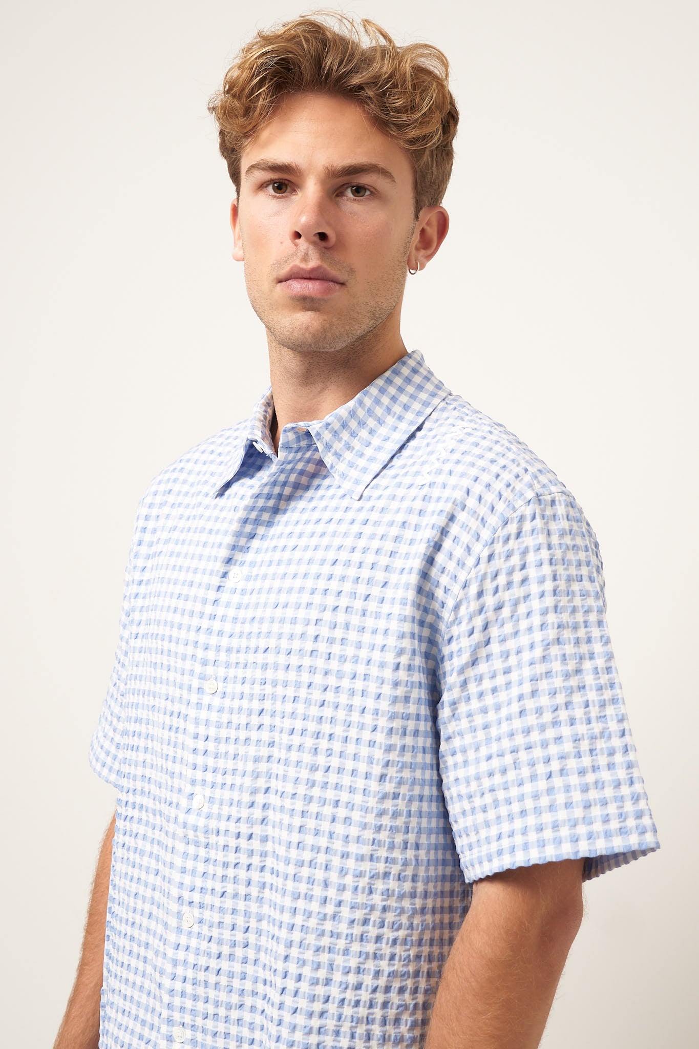 Gingham Seersucker Shirt Light Blue