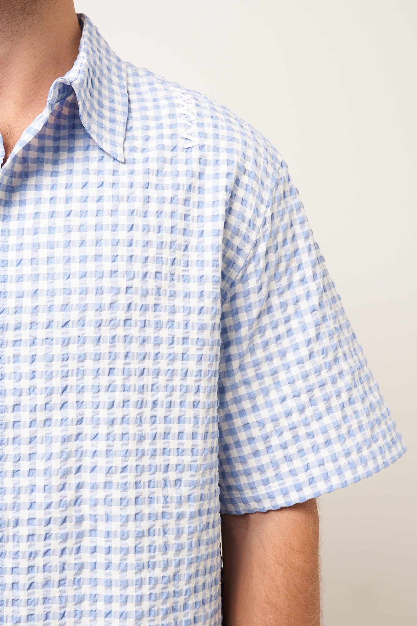 Gingham Seersucker Shirt Light Blue