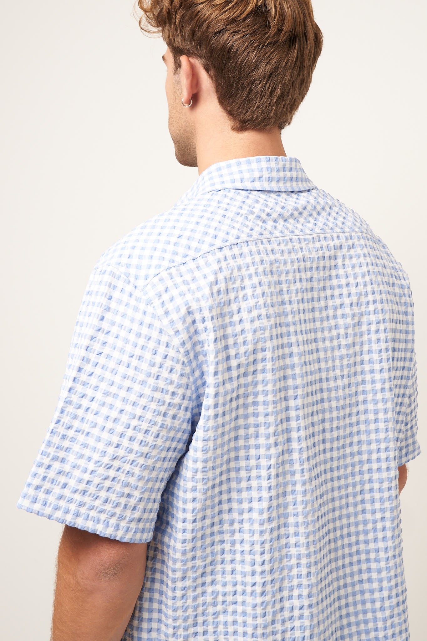 Gingham Seersucker Shirt Light Blue