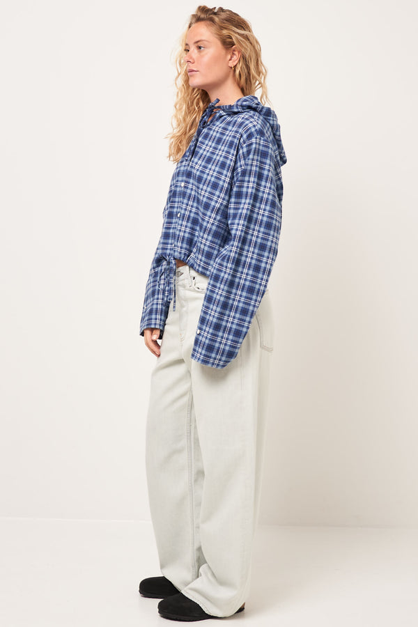 Hooded Button-Up Shirt Mid Blue/Dusty Blue