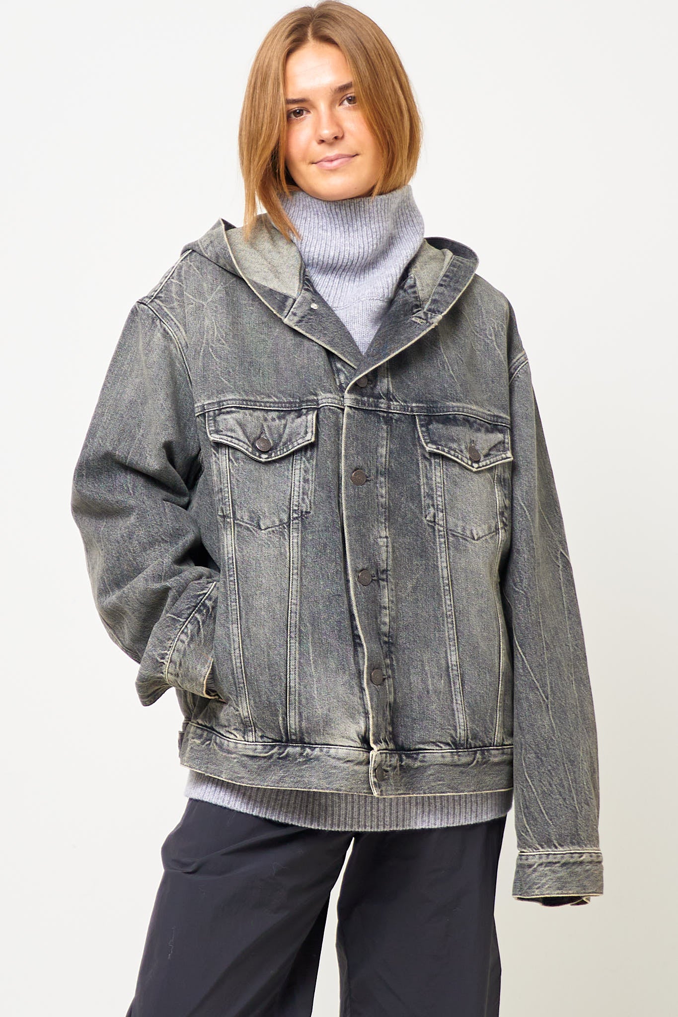 Hooded Denim Jacket Washed Black