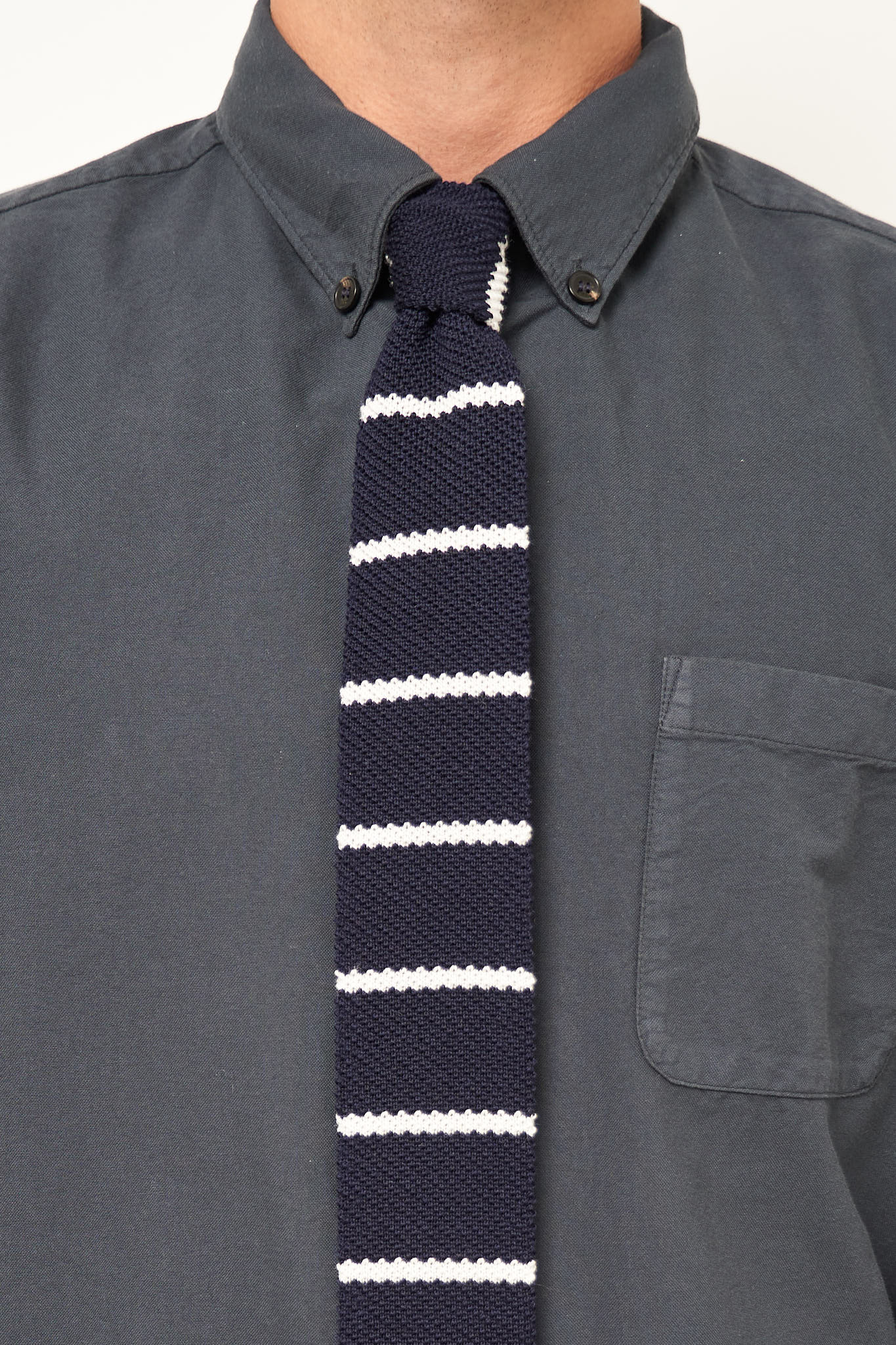 Knitted Wool Tie Navy Stripe