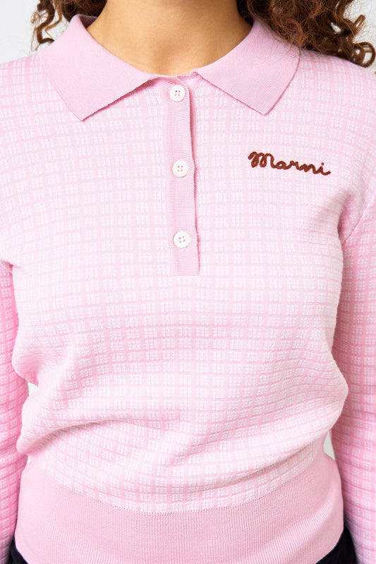 L/S Wool And Silk Polo Alabaster Check