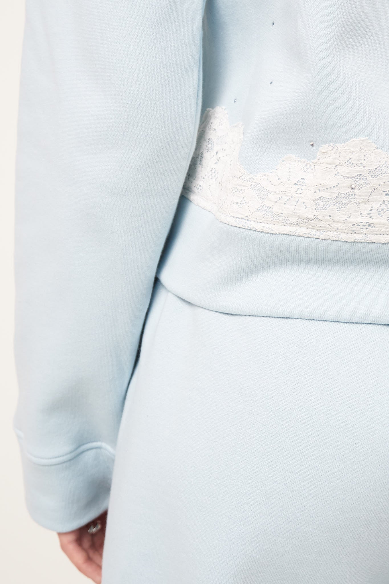 Lace Zip-Up Hoodie Light Blue