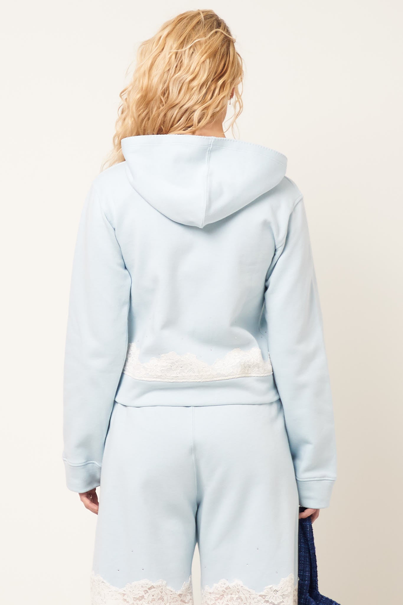 Lace Zip-Up Hoodie Light Blue