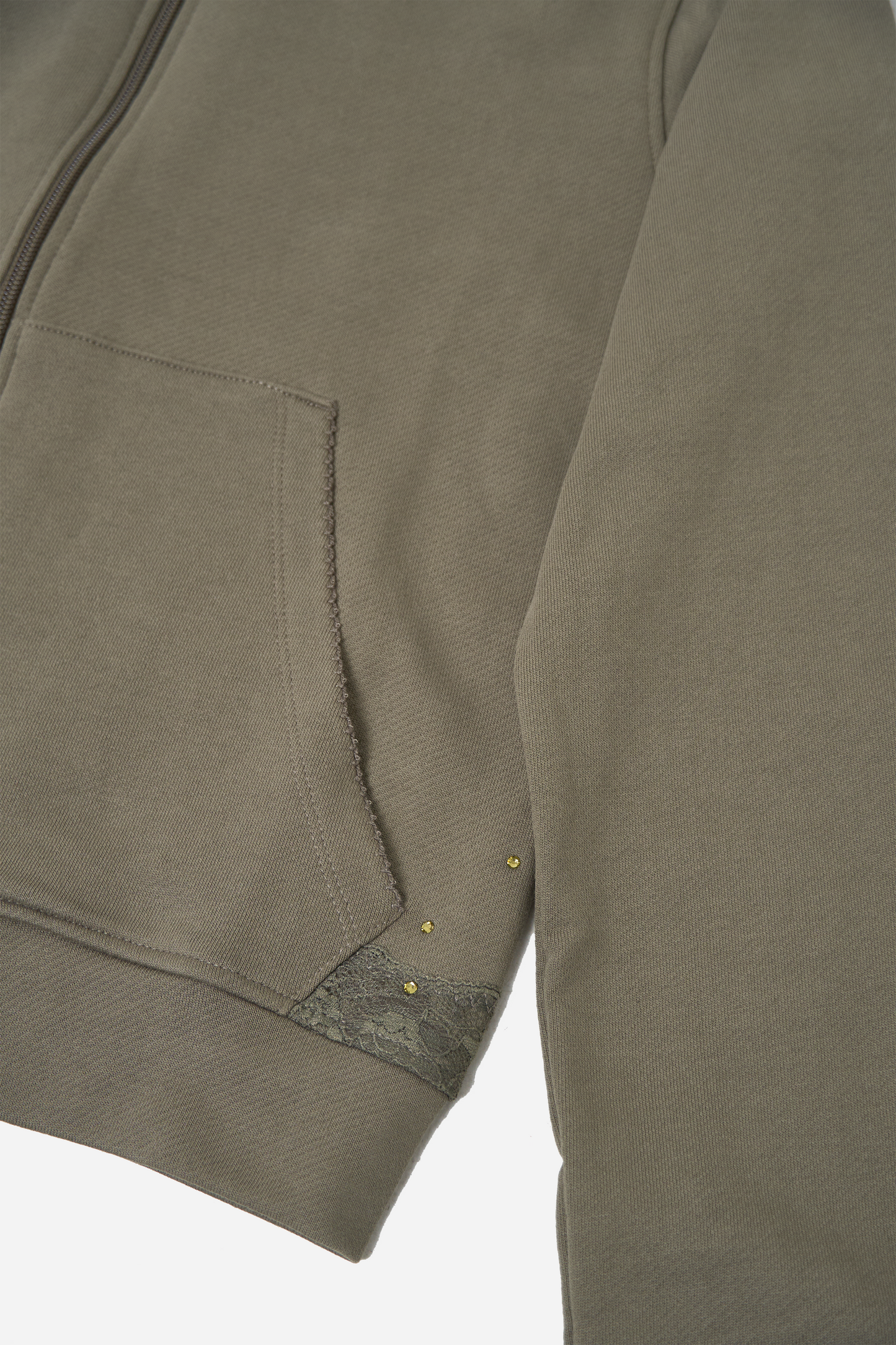 Lace Zip Up Hoodie Khaki