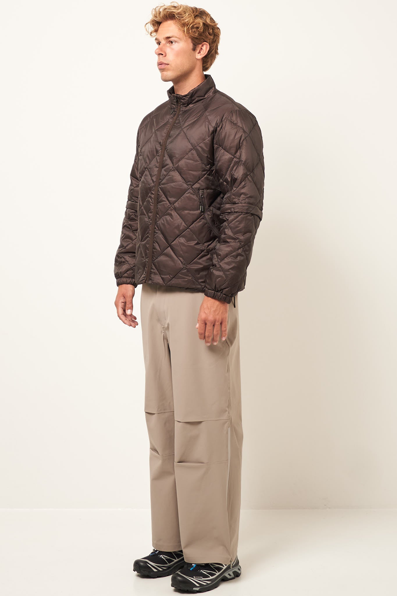 Light Down Detachable Sleeves Jacket Dark Brown