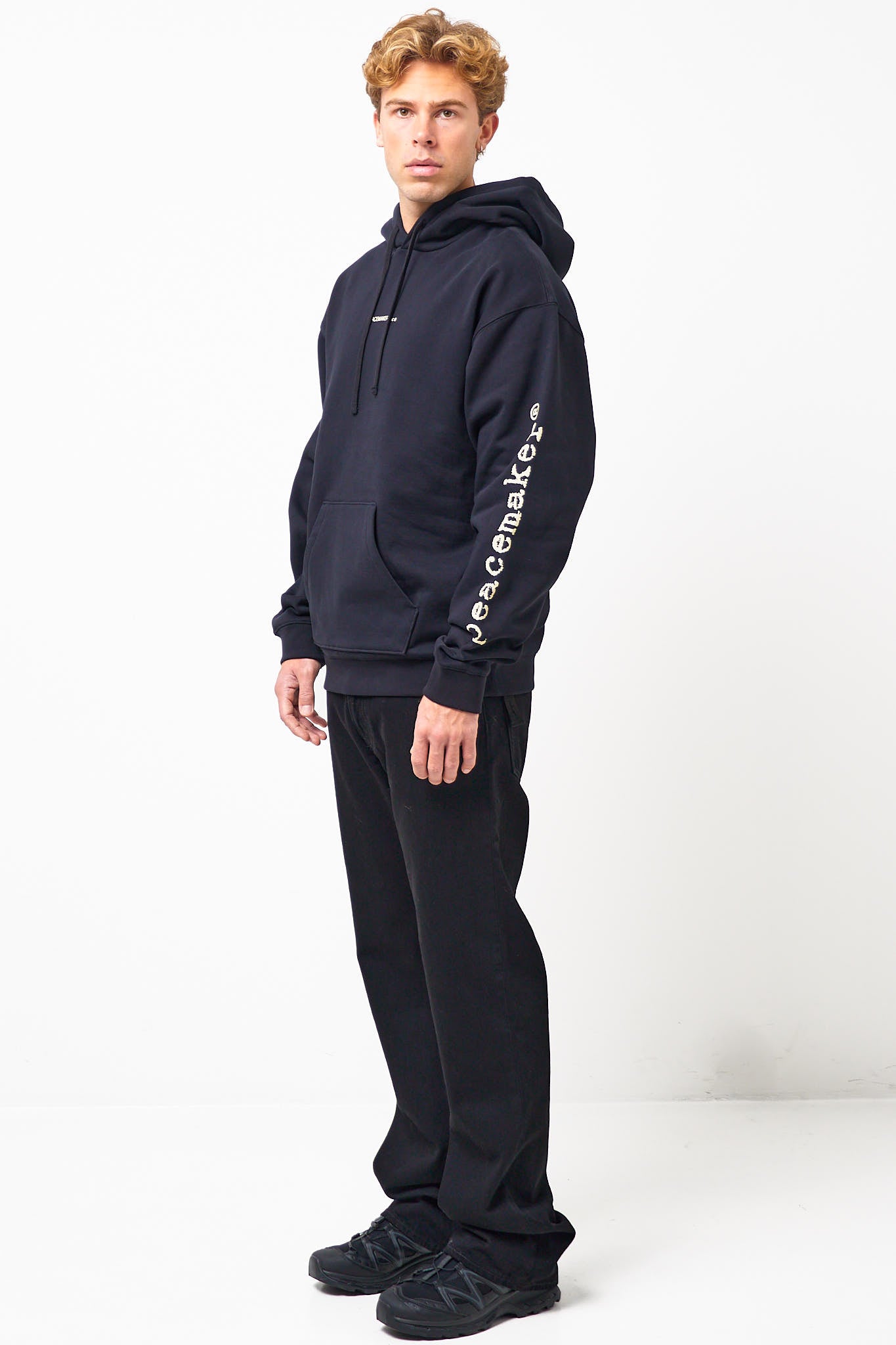 Loose Fit Hoodie Pigeon Print Black