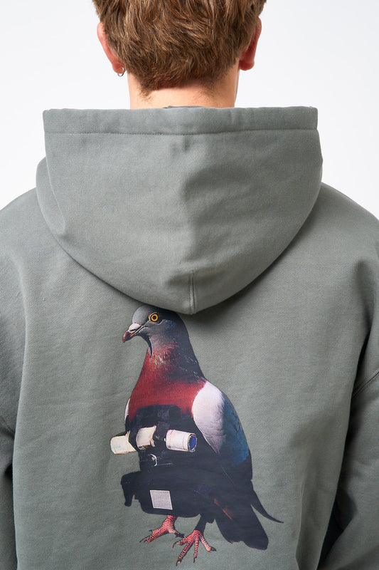 Loose Fit Hoodie Pigeon Print Gray