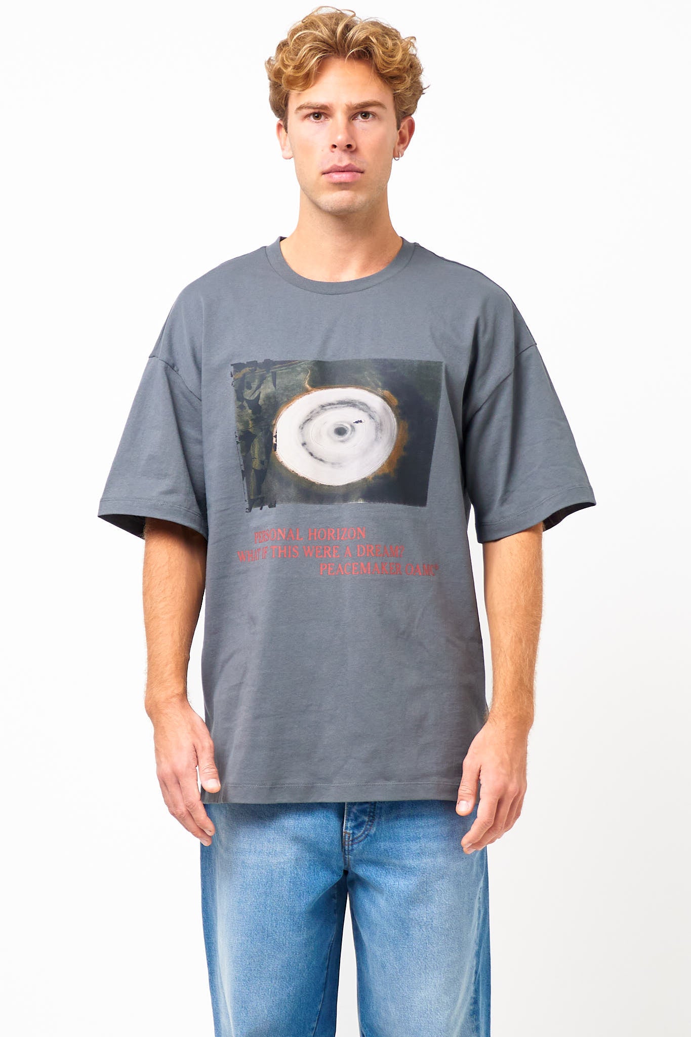 Loose Fit T-Shirt Landscape Print Gray