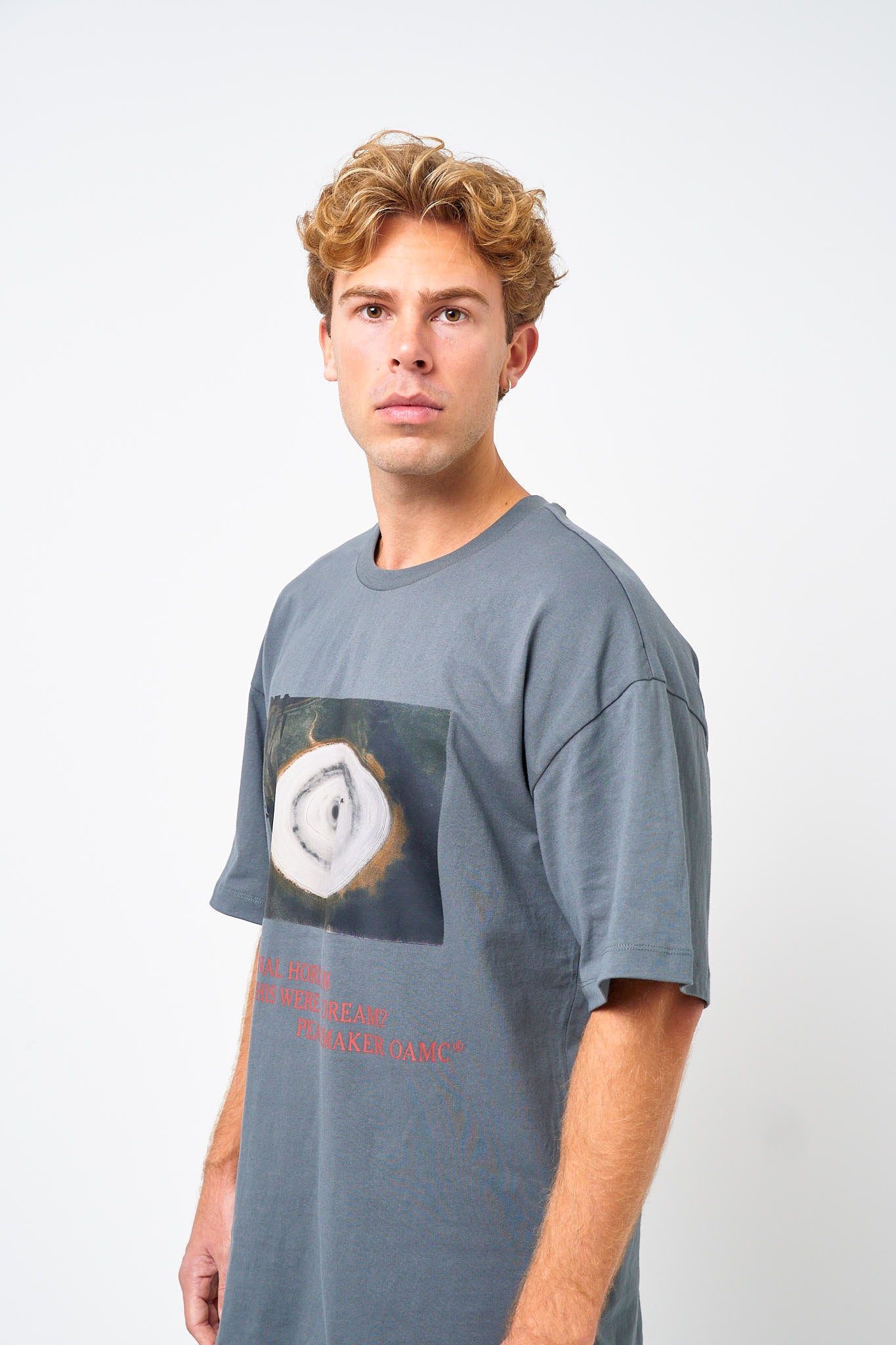 Loose Fit T-Shirt Landscape Print Gray