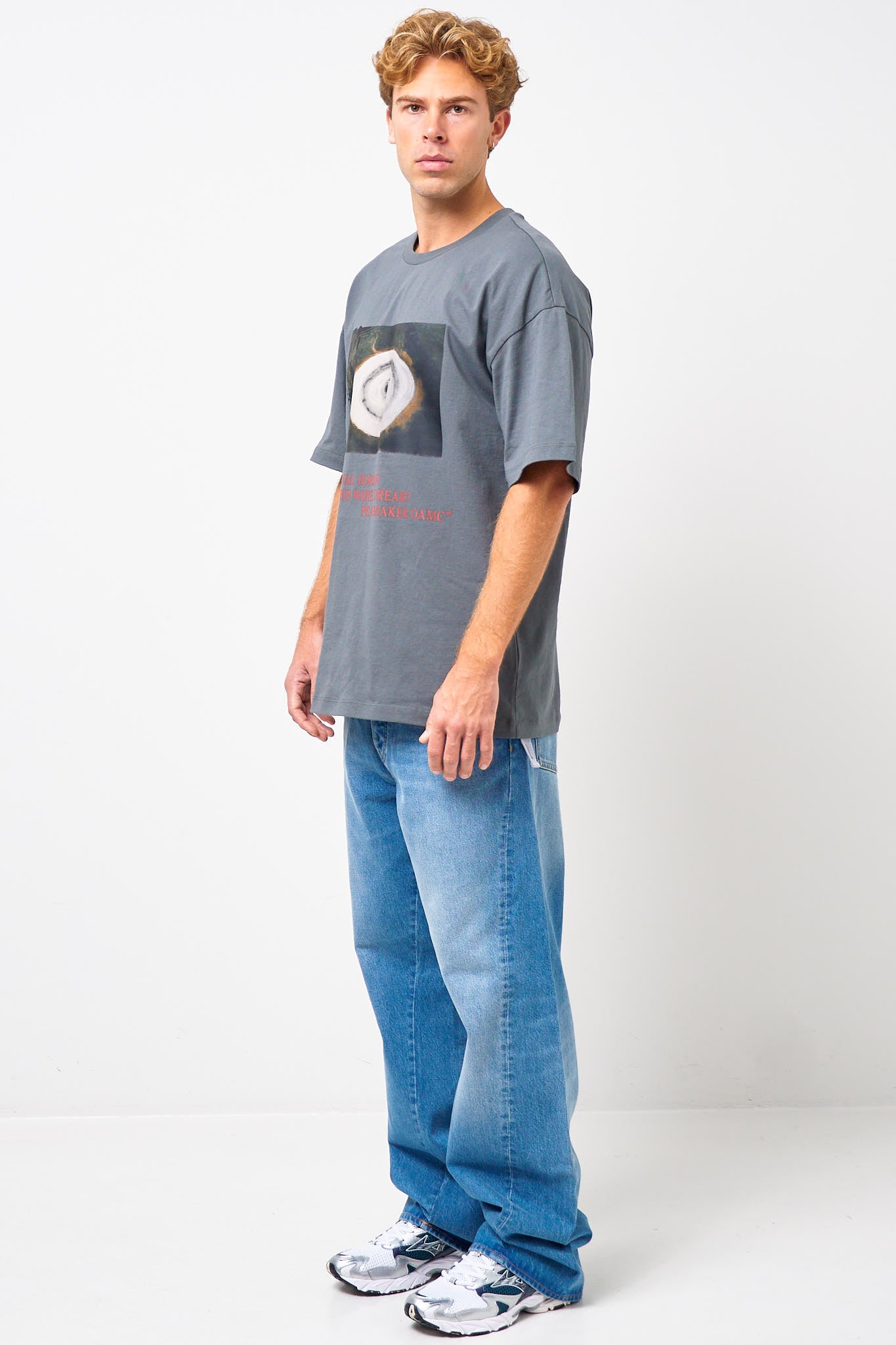 Loose Fit T-Shirt Landscape Print Gray
