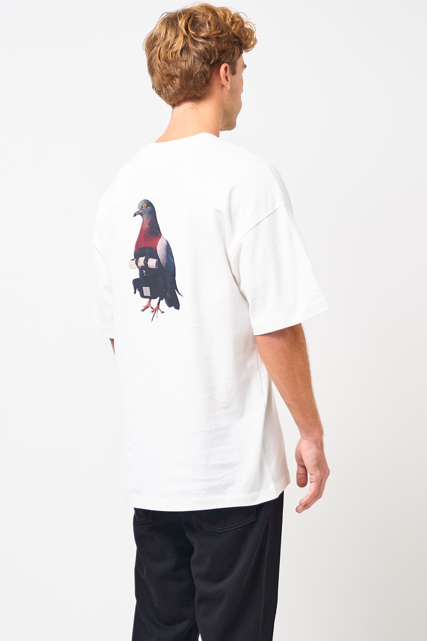 Loose Fit T-Shirt Pigeon Print White