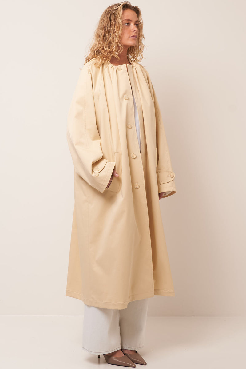Gathered Neck Trench Coat Pale Yellow