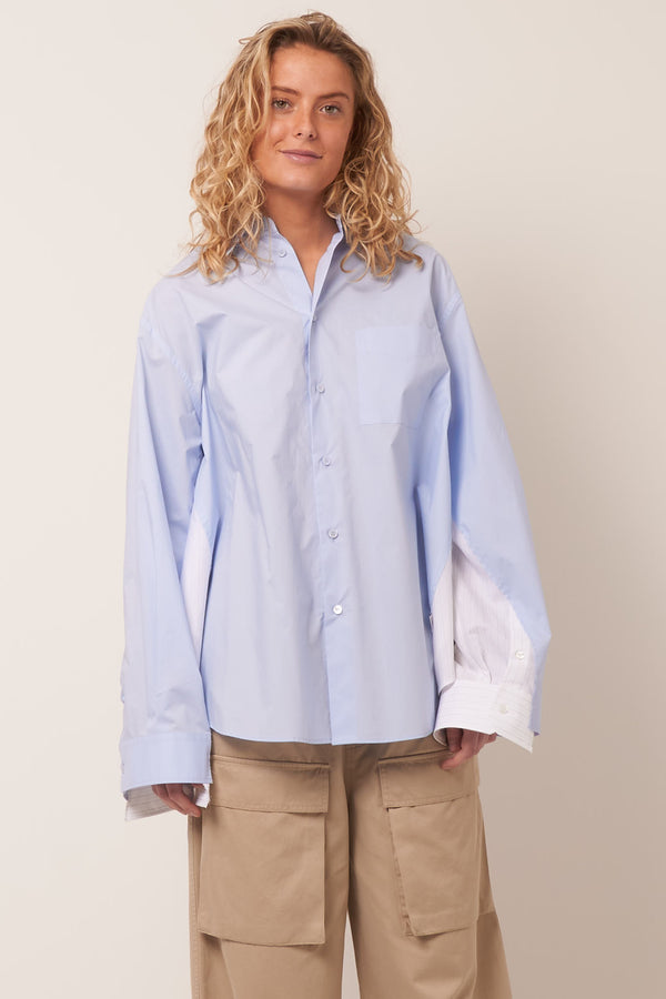 Wide Sleeve Shirt Blue/White Stripe