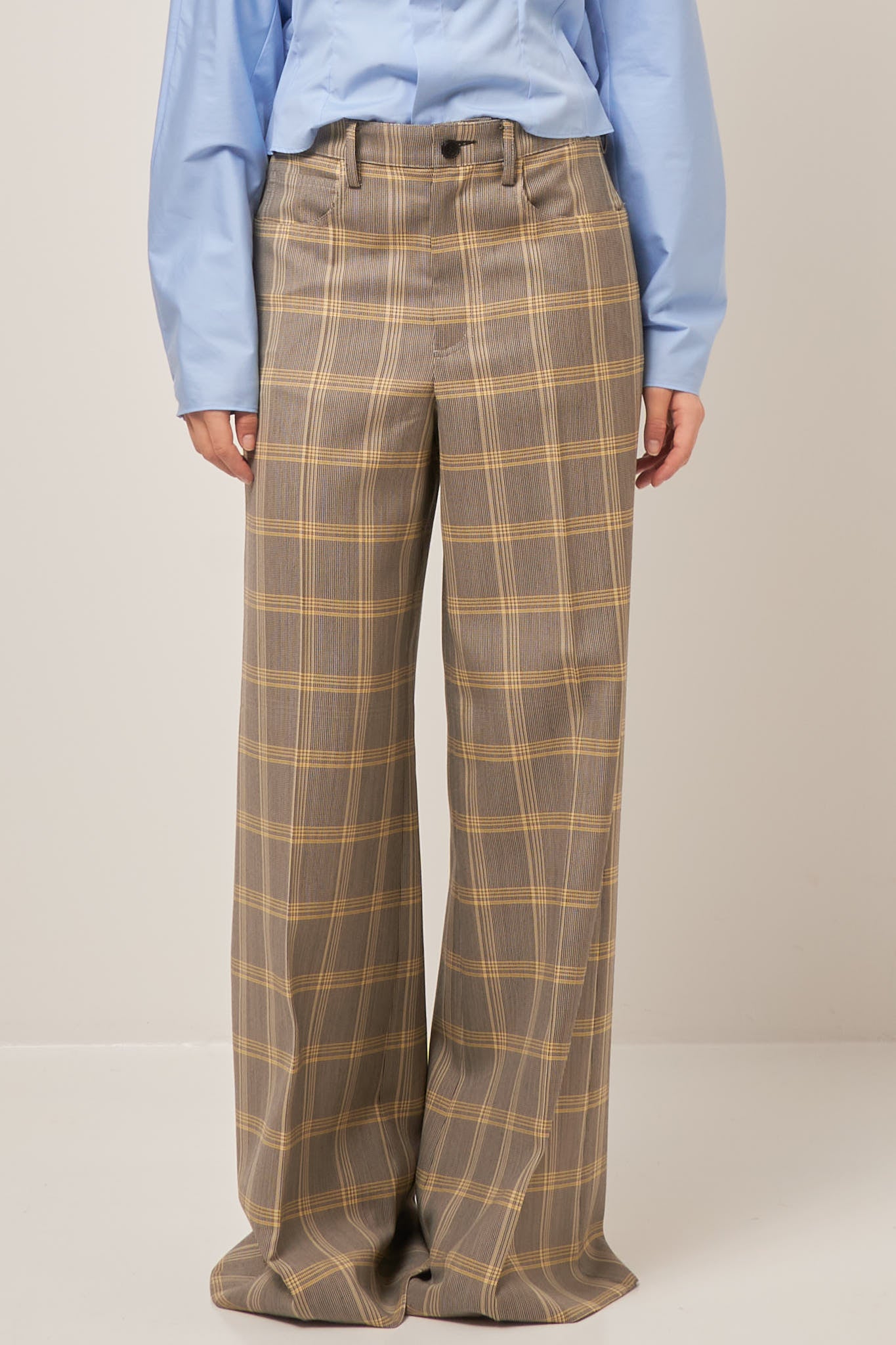 Checked Wool Palazzo Trousers Yellow/Black