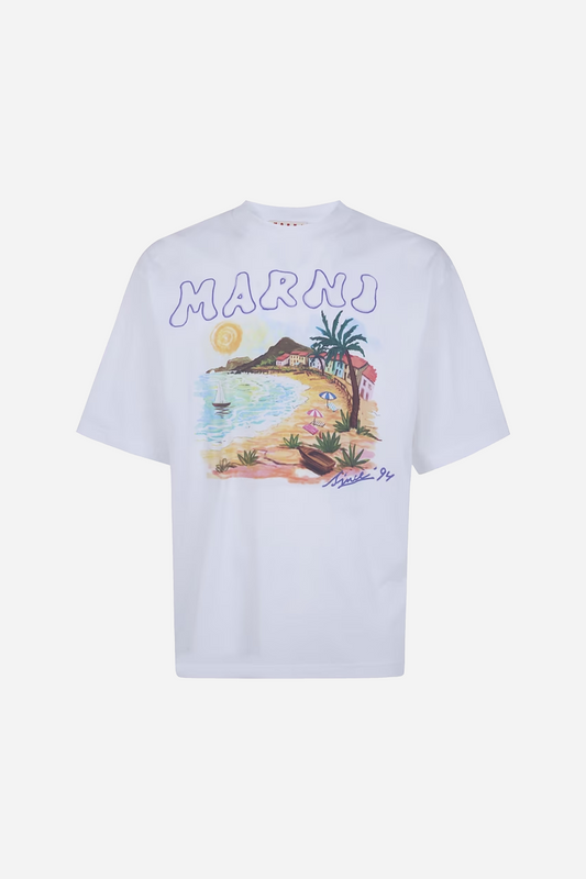 Marni Beach Postcard Print T-shirt White