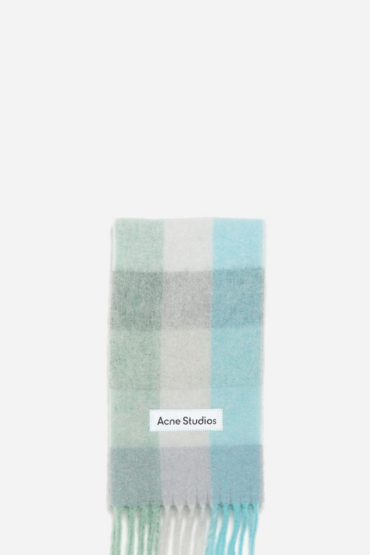 Mohair Checked Scarf Turquoise/Grey/Mint Green