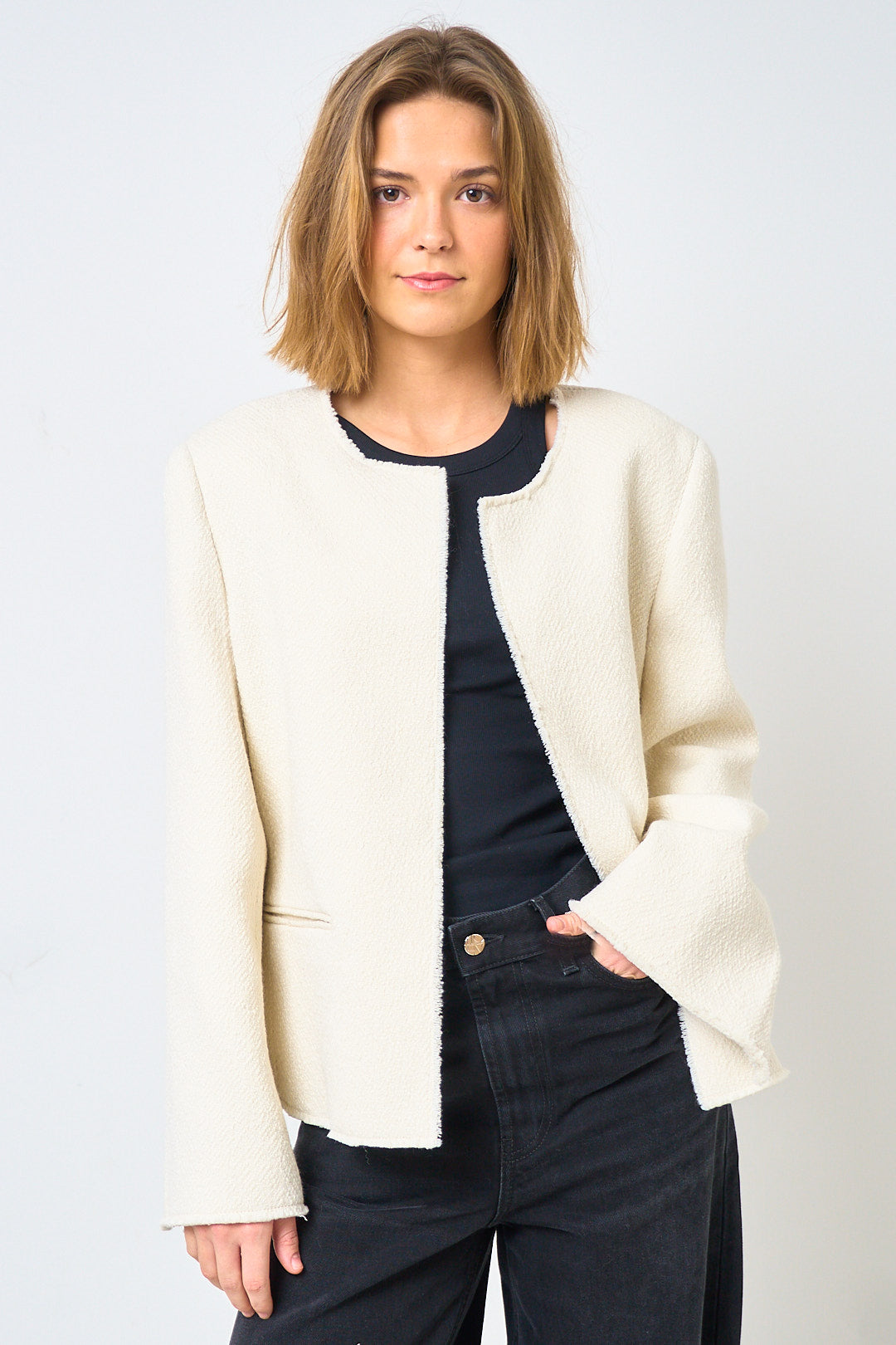 Open Front Bouclé Blazer Off-White