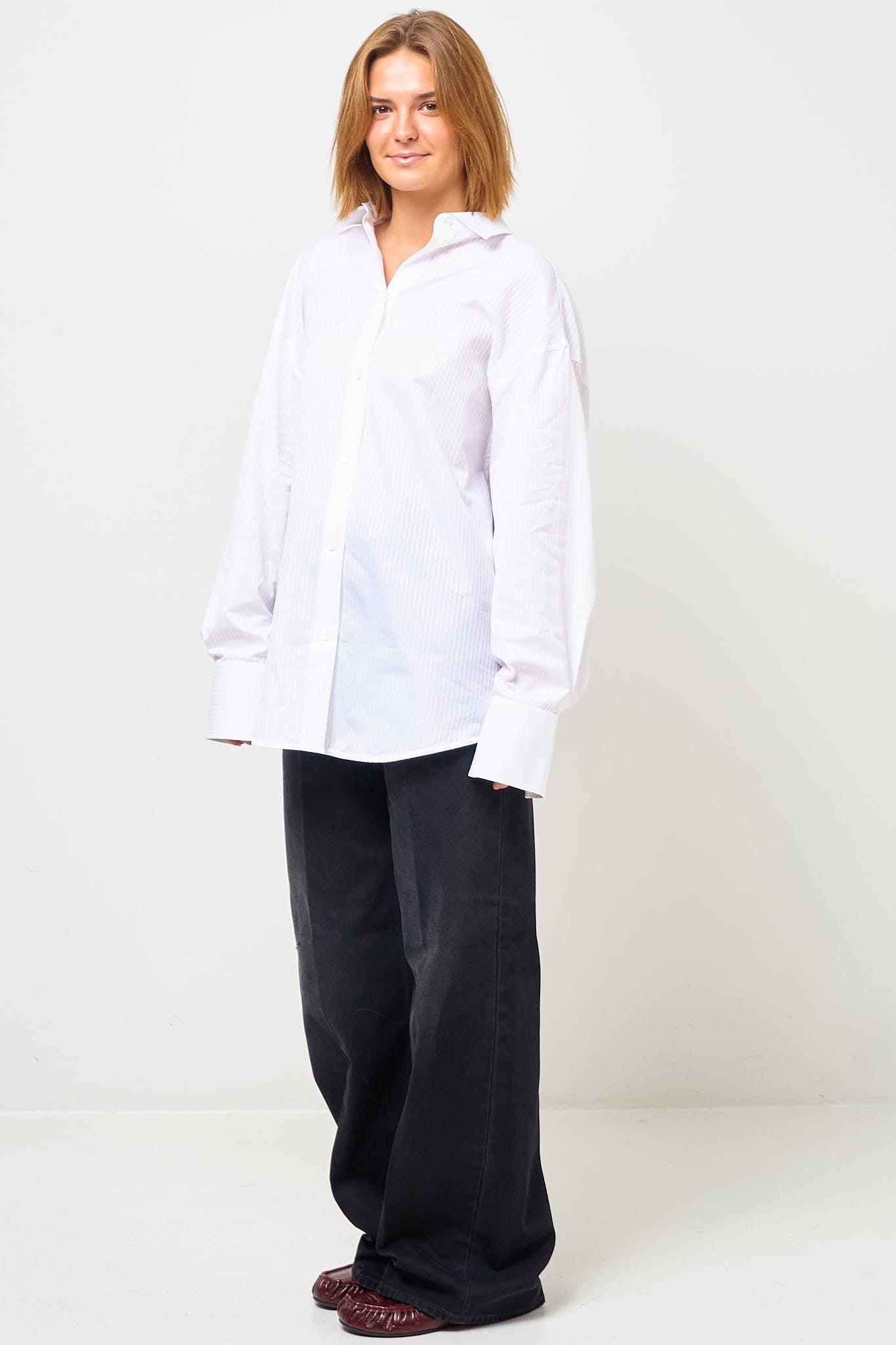 Oversized Striped Shirt White