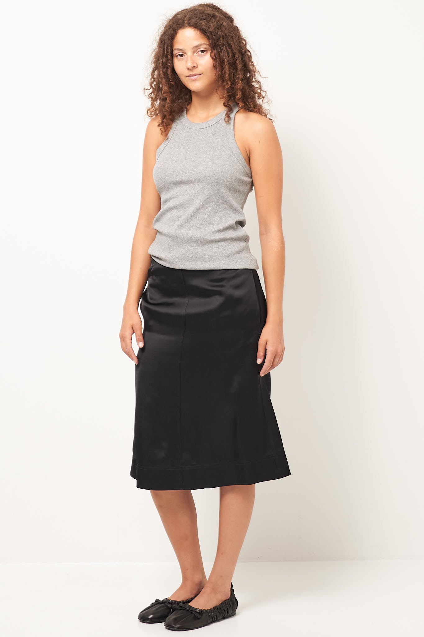 Paneled Satin Skirt Black