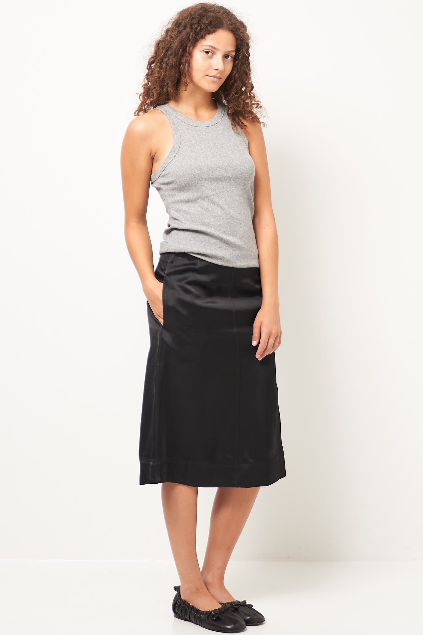 Paneled Satin Skirt Black