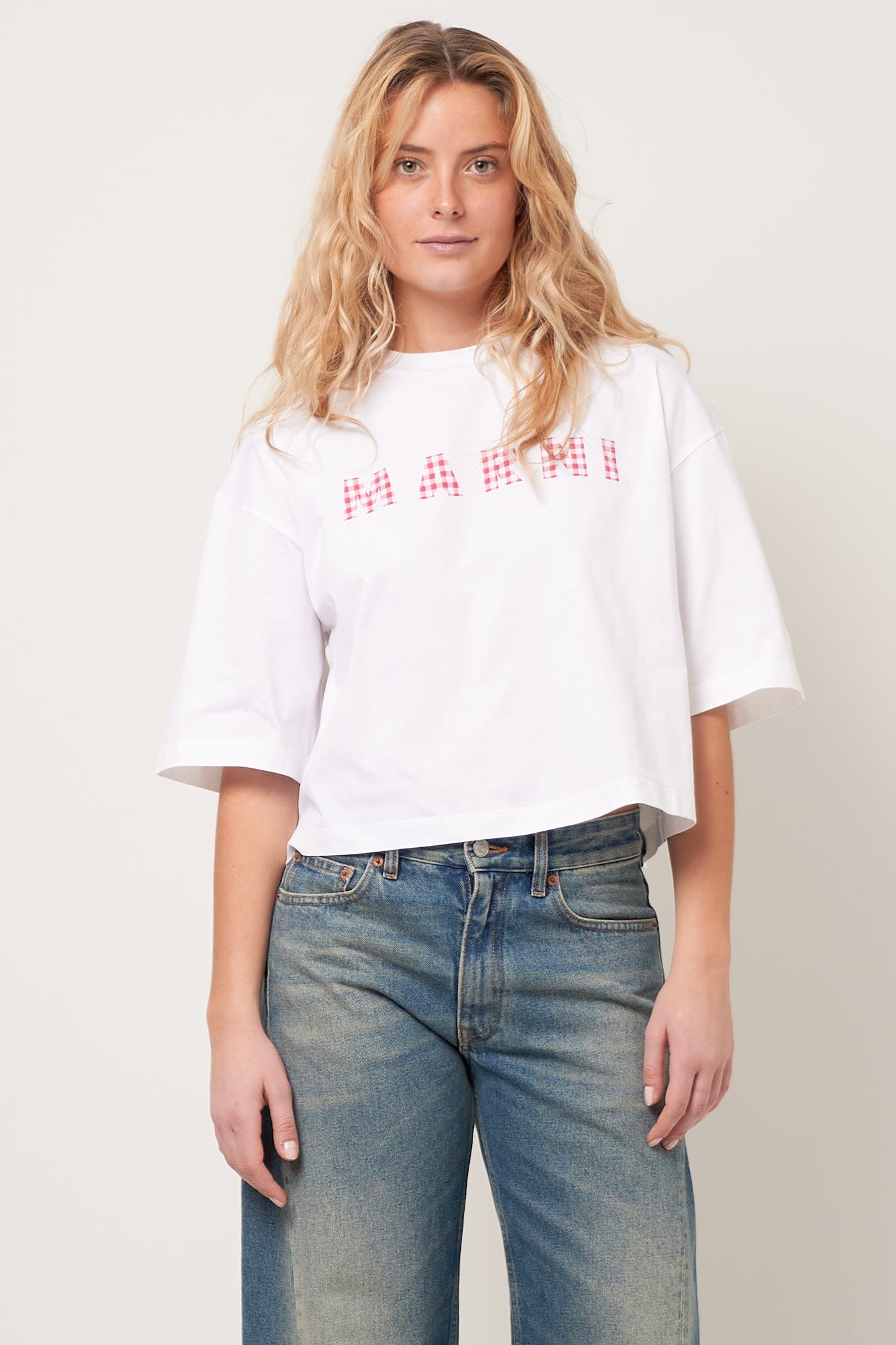 Printed Gingham Logo T-Shirt Lily White