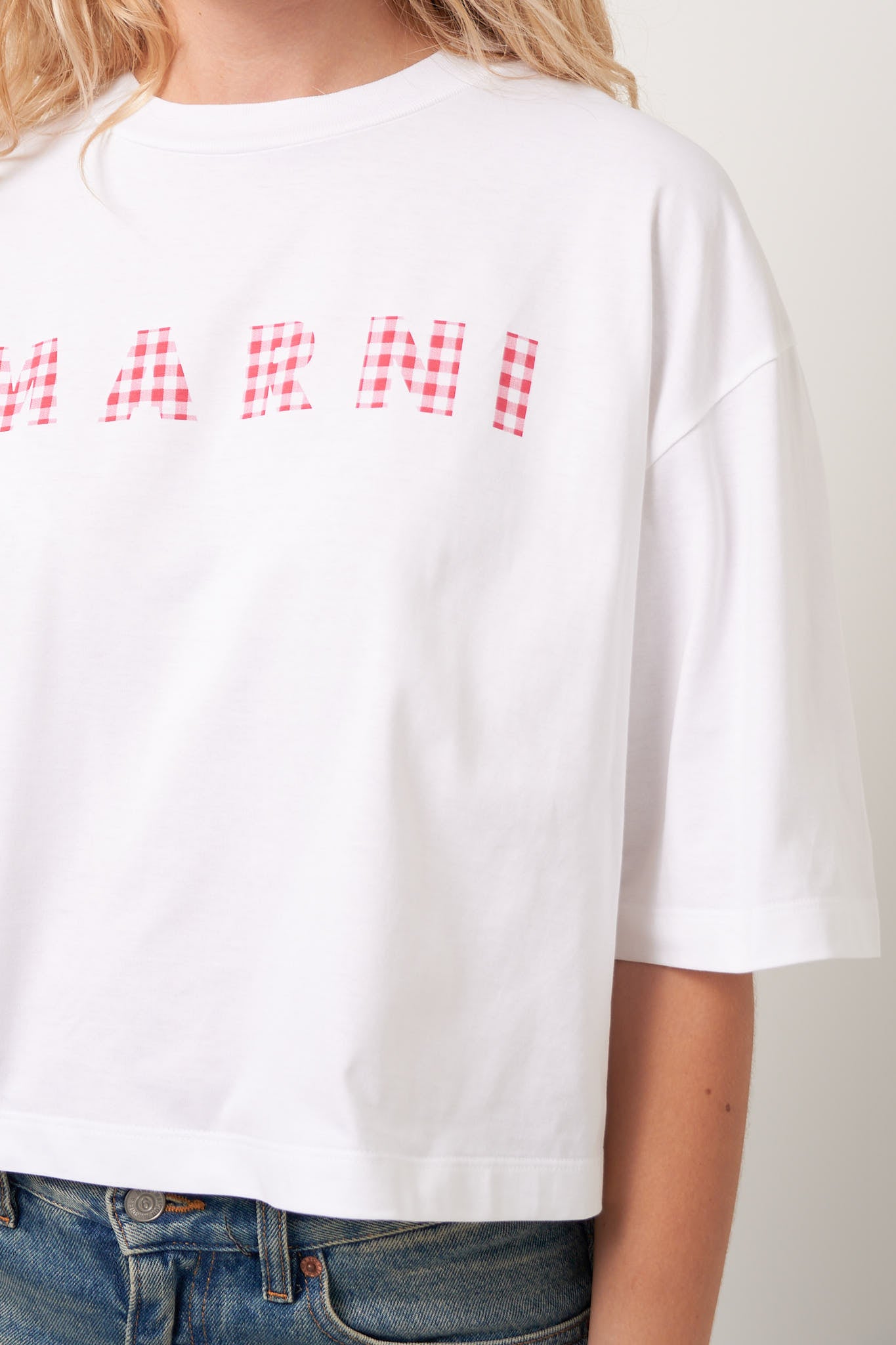 Printed Gingham Logo T-Shirt Lily White